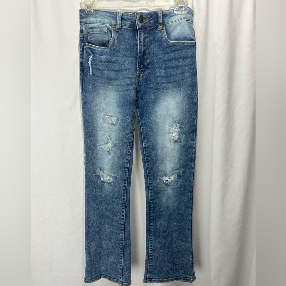 Hudson Girls High Rise Flare Blue Distressed Denim Jeans Sz 14